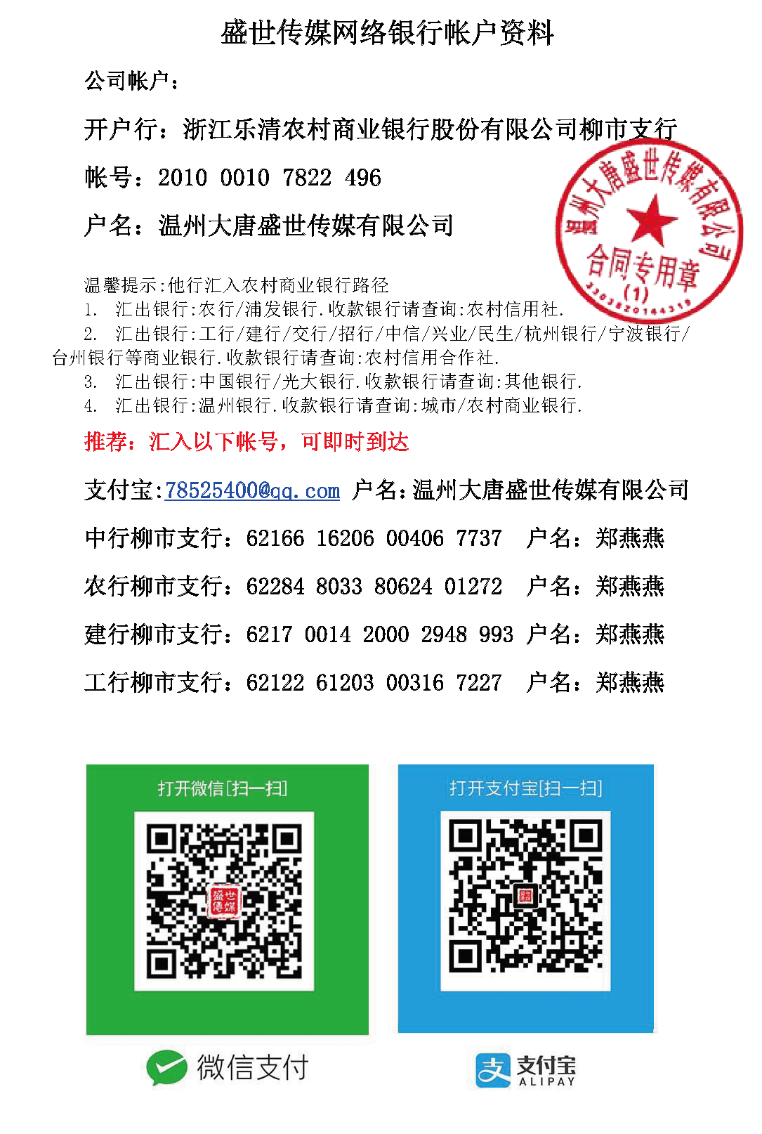 盛世传媒汇款资料